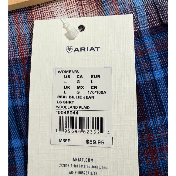 Ariat Real Billie Jean Shirt Womens Woodland Plaid Long-Sleeve Size L NWT - Picture 5 of 8